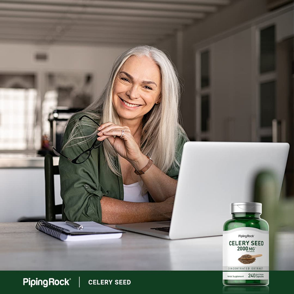 Piping Rock bottle beside a hand showing scale and long-lasting 240-count benefit