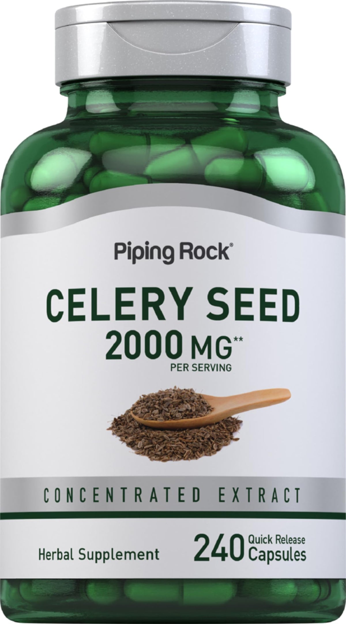 Piping Rock front packaging showing 240-capsule bottle and label clarity benefit