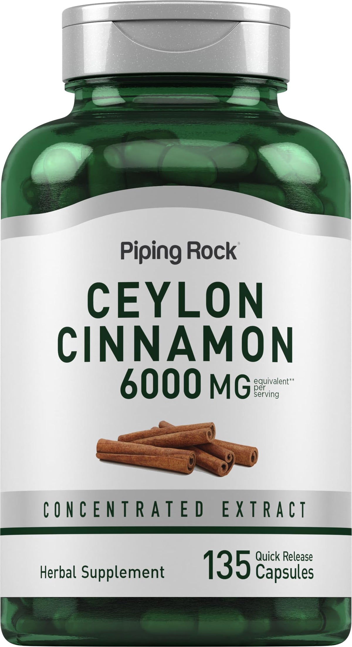 Piping Rock Ceylon Cinnamon 6000 mg bottle with capsules
