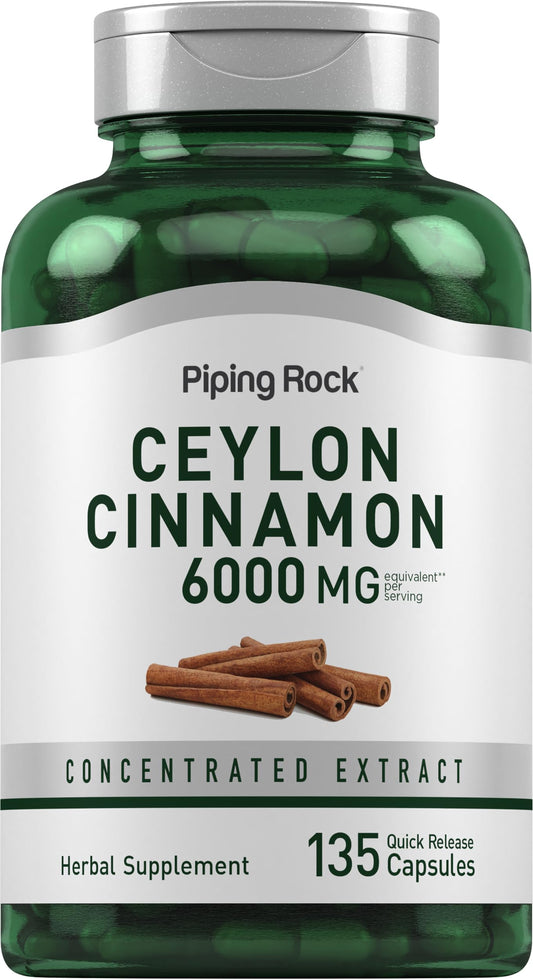 Piping Rock Ceylon Cinnamon 6000 mg bottle with capsules