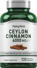 Piping Rock Ceylon Cinnamon 6000 mg bottle with capsules