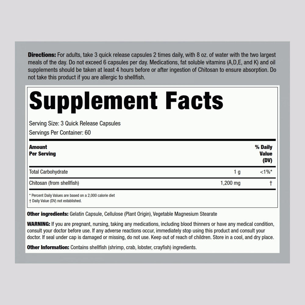 Piping Rock chitosan capsules close-up detail showing quick-release texture benefit