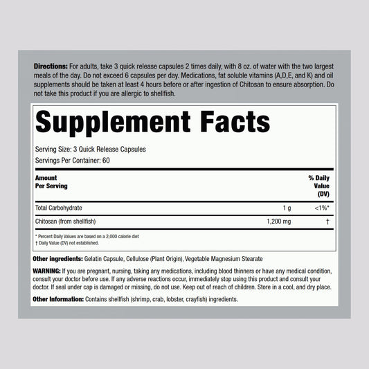Piping Rock chitosan capsules close-up detail showing quick-release texture benefit