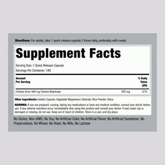 Choline Bitartrate 500mg capsules inside bottle