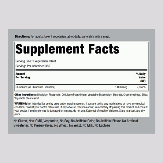 Piping Rock Chromium Picolinate 1000mcg label