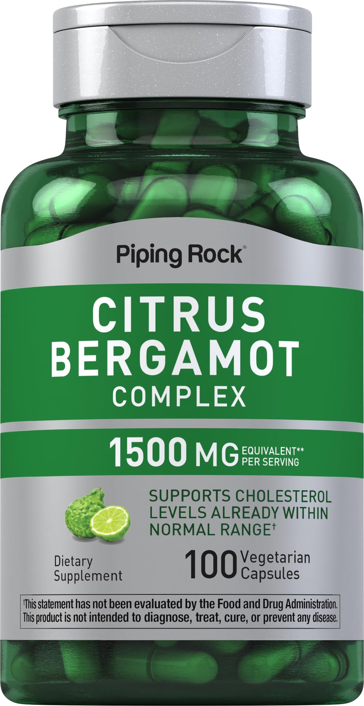 Piping Rock Citrus Bergamot Extract 1500mg bottle with 100 capsules