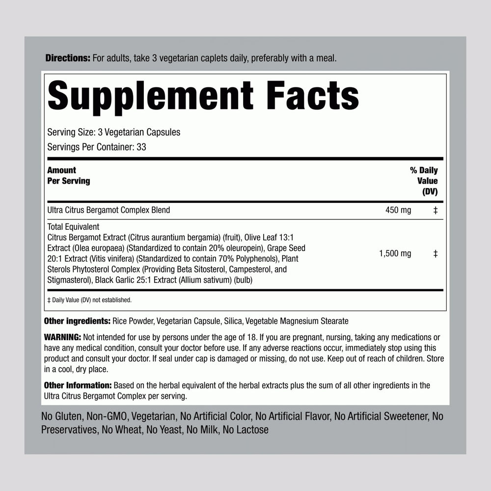 Close-up of Citrus Bergamot Extract label