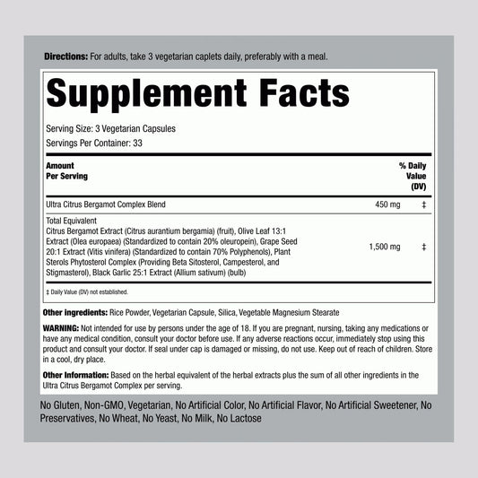 Close-up of Citrus Bergamot Extract label