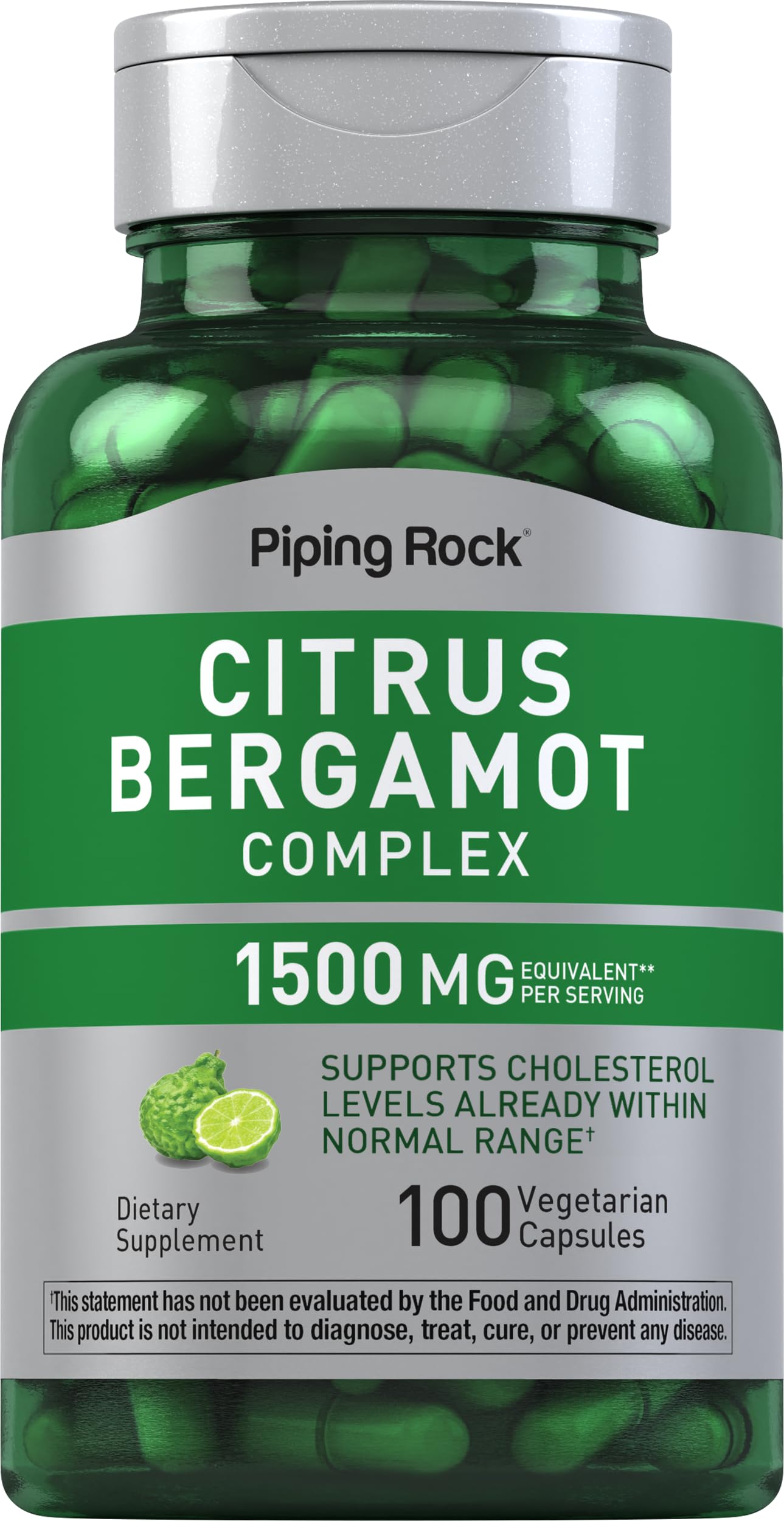 Piping Rock Bergamot Extract 1500mg capsules displayed