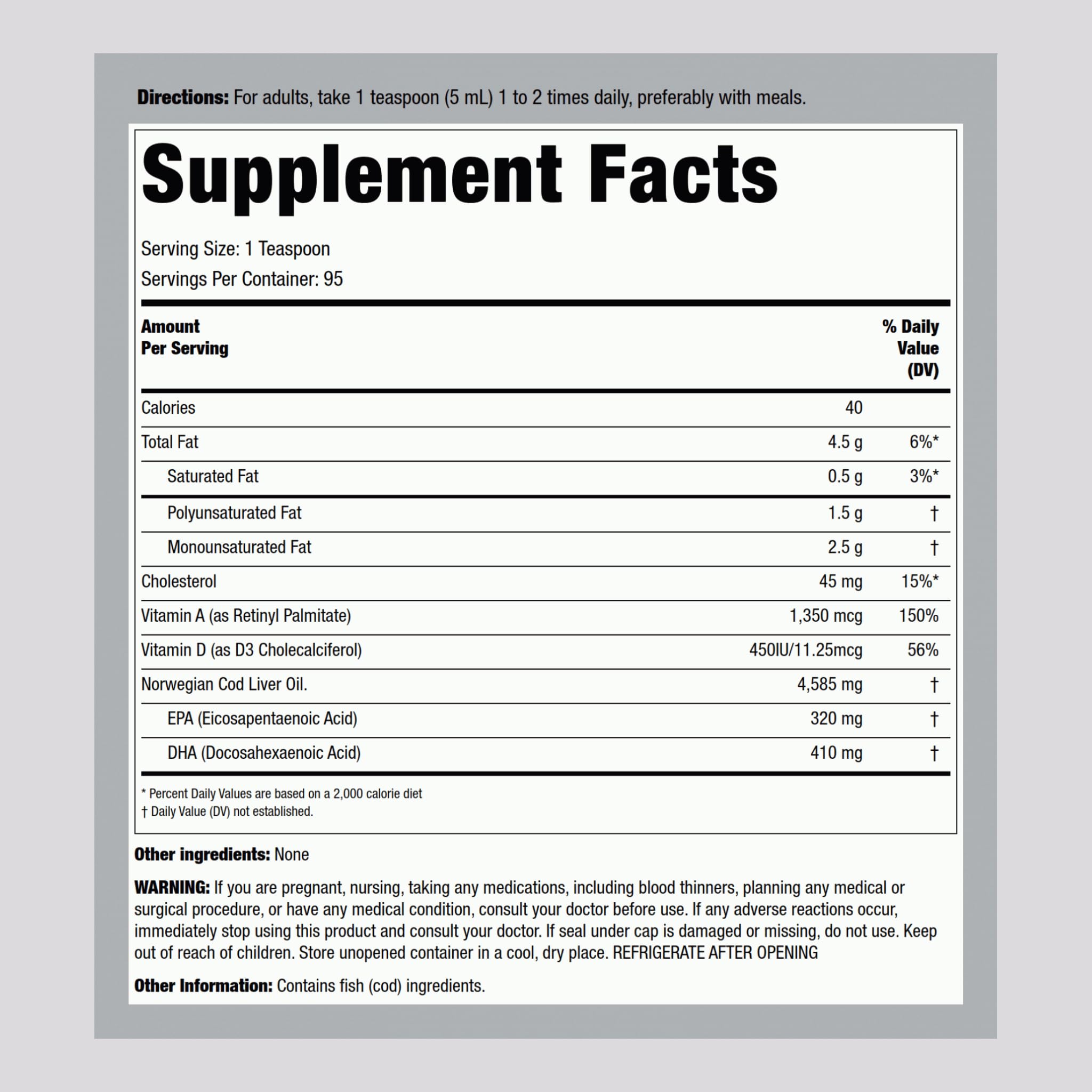 Piping Rock label close-up displaying EPA DHA concentration and ingredient clarity