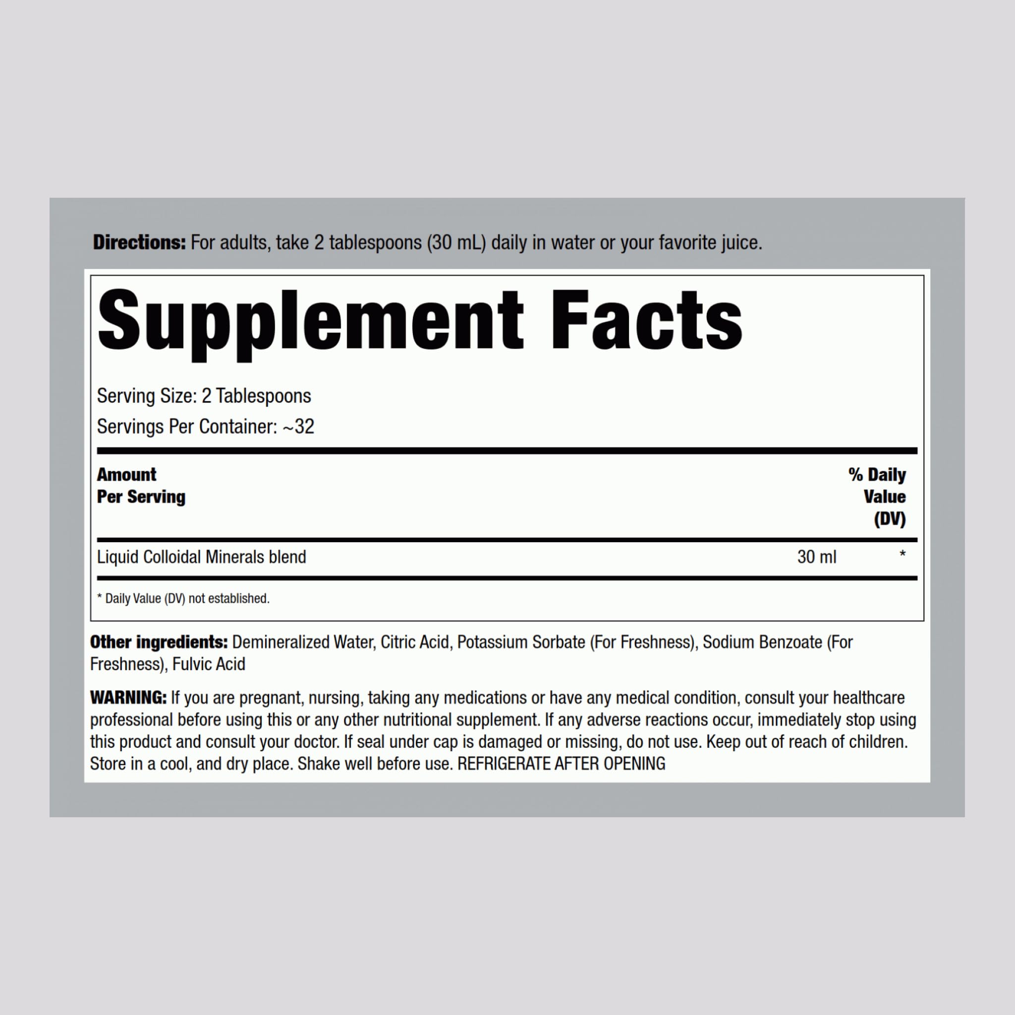 Piping Rock close-up label with ingredient highlights and testing badge benefit