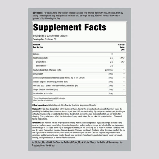 Back view of Piping Rock Colon Cleanse Pills bottle with supplement facts