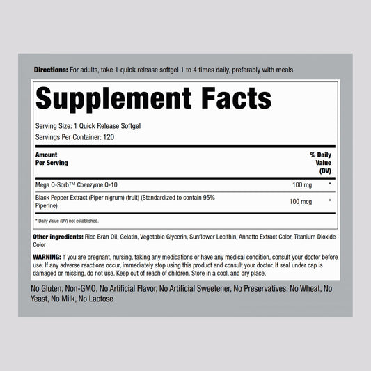 Close-up of CoQ10 softgels illustrating quick-release formula