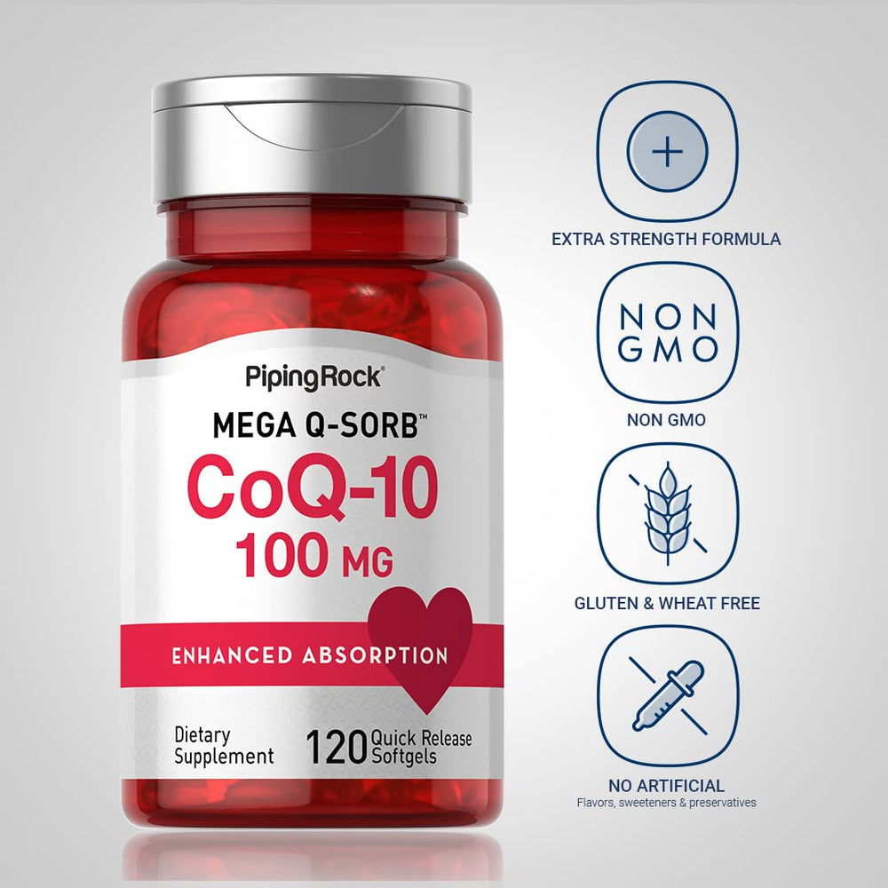 Piping Rock bottle open with softgels spilled illustrating supply and easy daily dosage