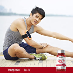Piping Rock softgels beside a breakfast plate to suggest daily routine compatibility