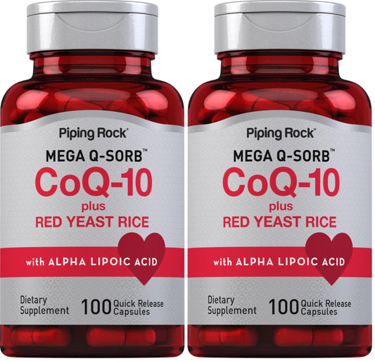 Bottle of Piping Rock CoQ10 with Red Yeast Rice – 100 capsules, Pack of 2