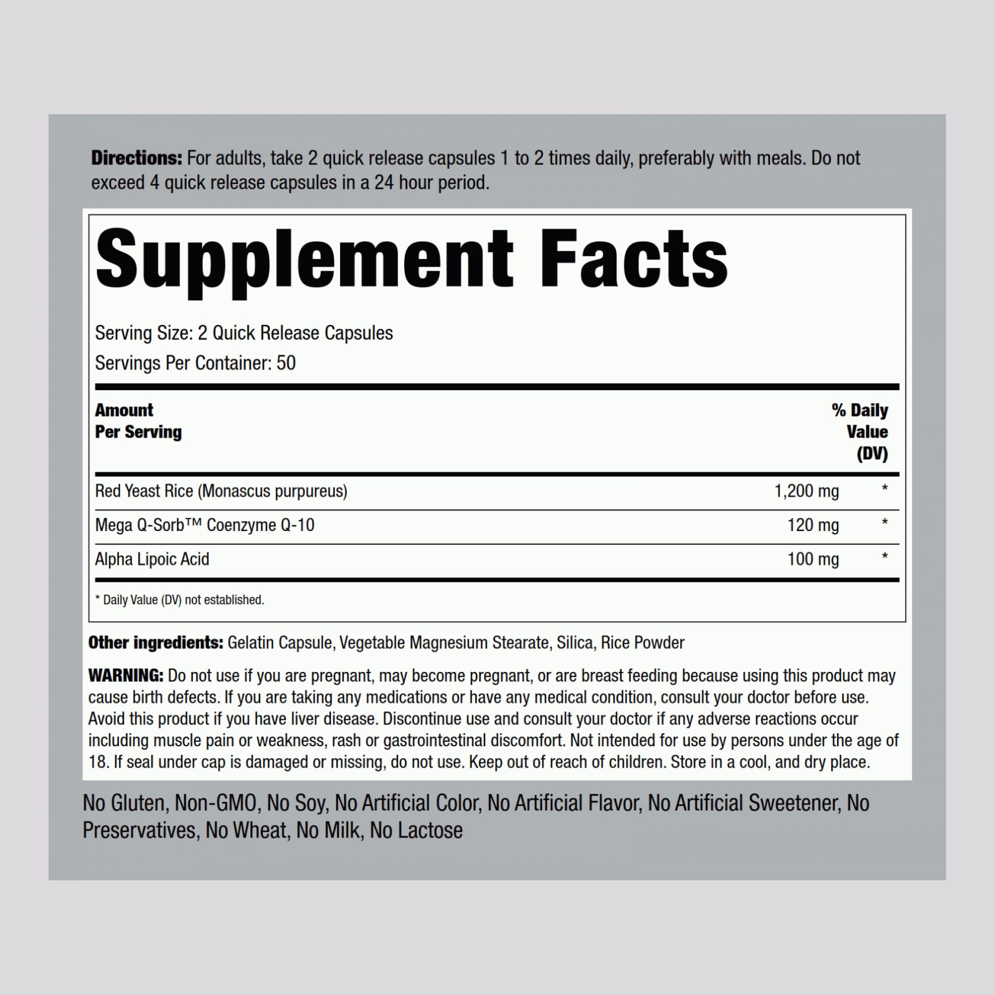 Product label showing Alpha Lipoic Acid and Non-GMO / Gluten Free