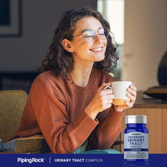 Piping Rock bottle on bathroom shelf with towel highlighting daily routine fit
