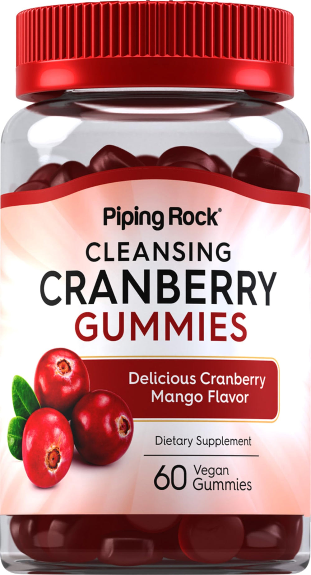 Piping Rock front bottle shot showing vegan gummy supplement and benefits