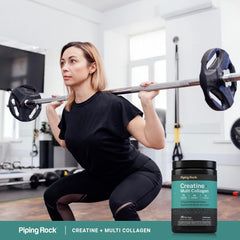 Piping Rock jar beside gym gear showing product use in workouts