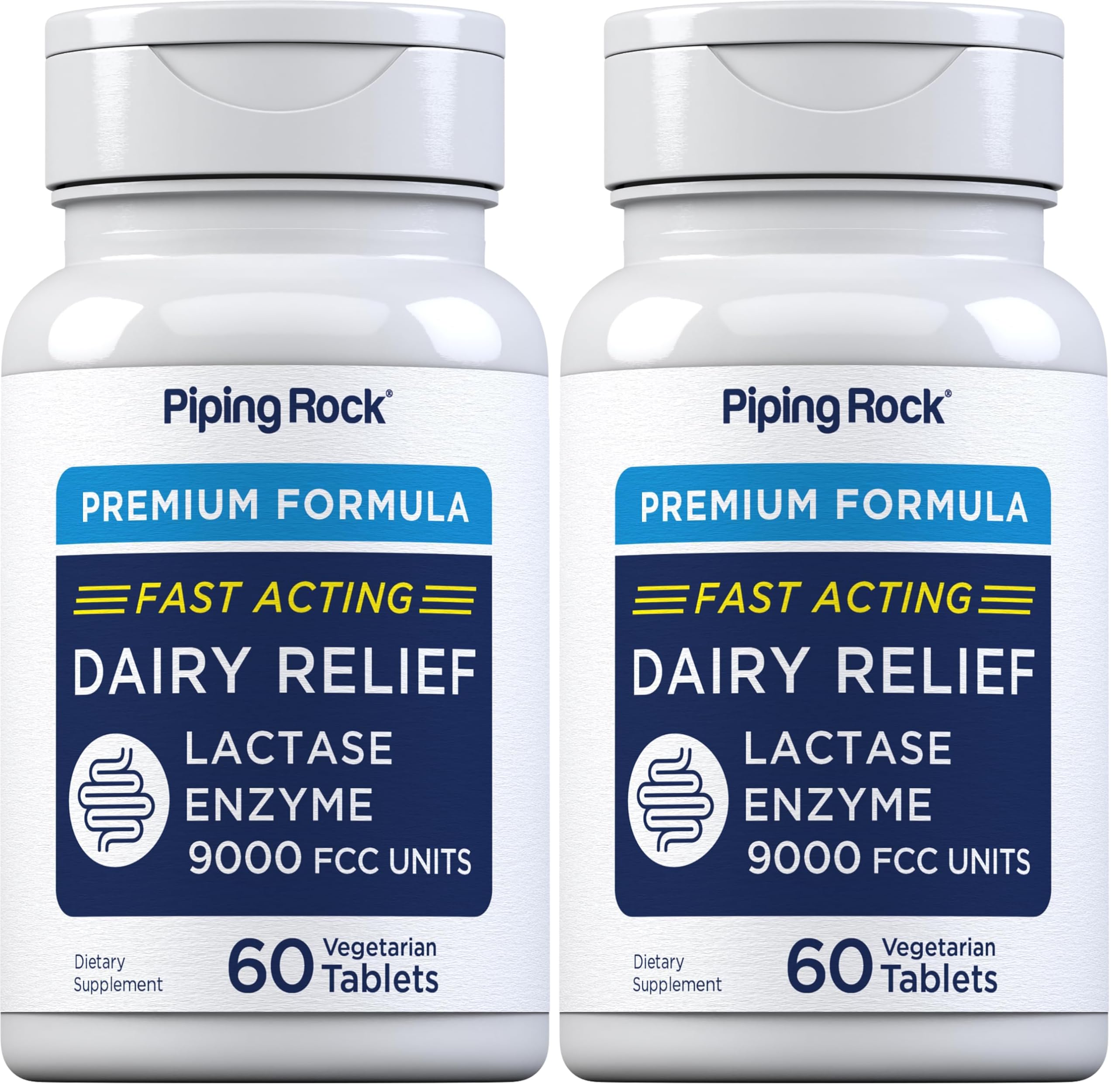 Piping Rock Dairy Relief Pills bottle with 9000 FCC label