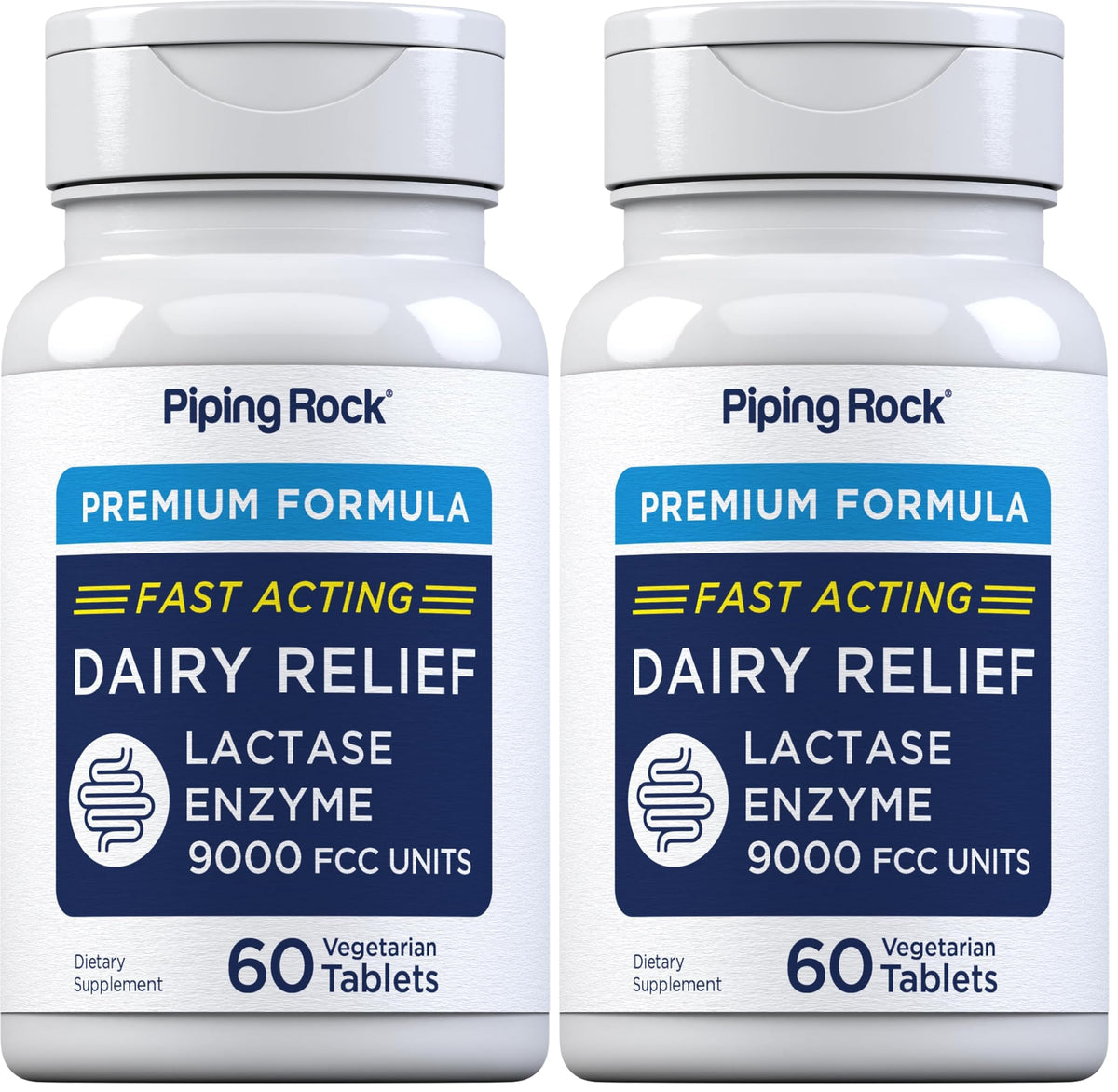 Piping Rock Dairy Relief Pills bottle with 9000 FCC label