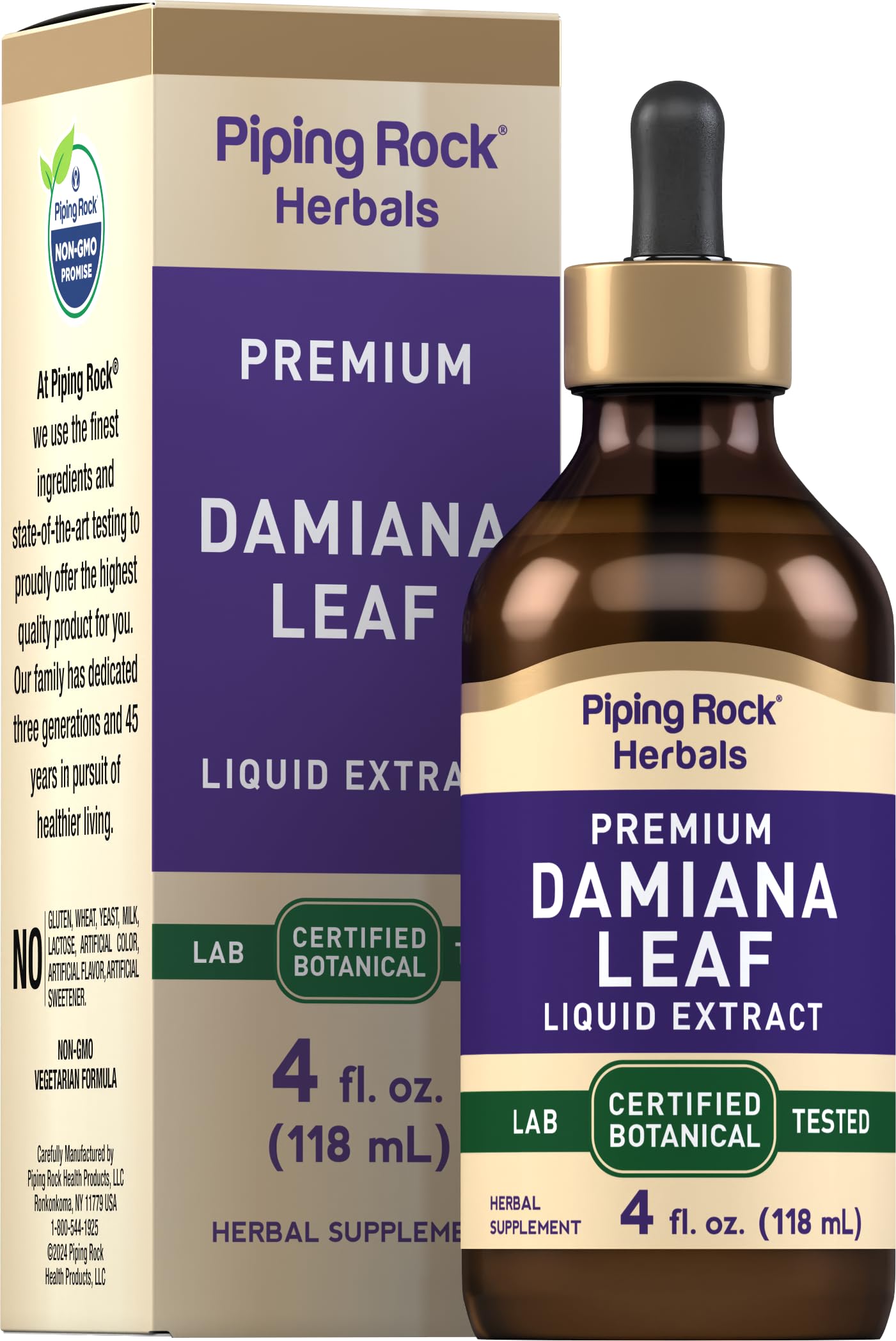 Piping Rock damiana tincture front bottle showing product clarity and label