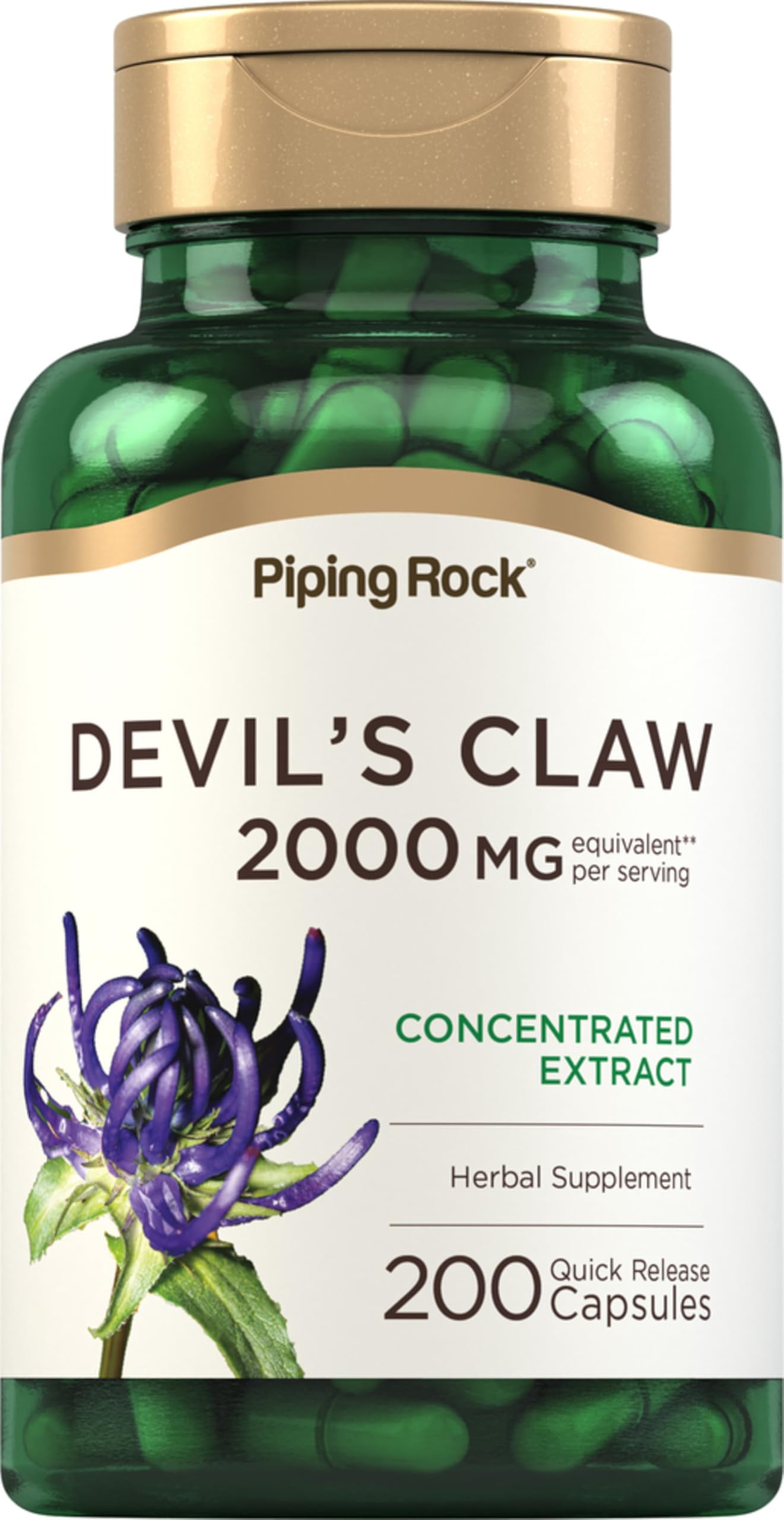 Piping Rock Devils Claw 2000mg bottle – front view