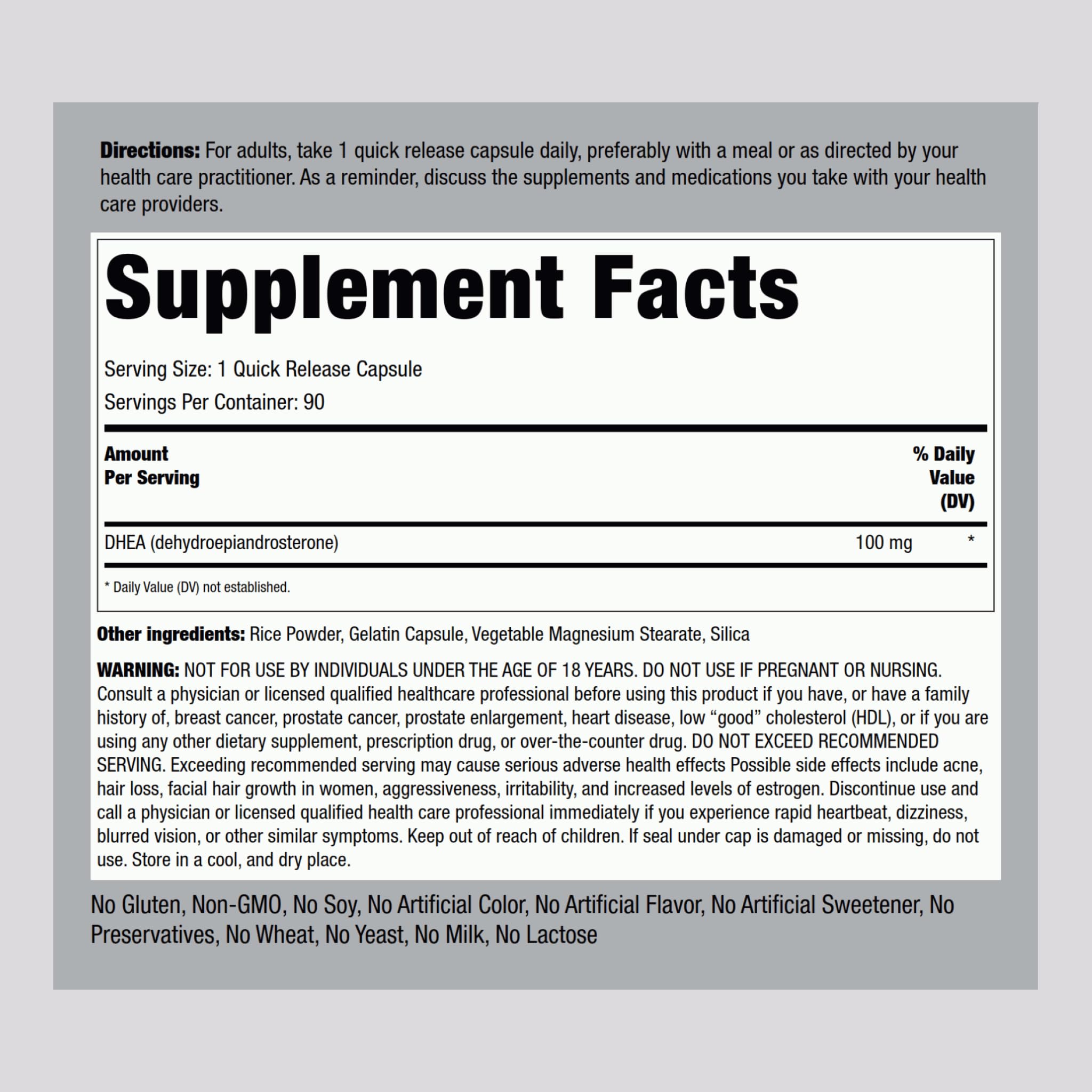 Close-up of Piping Rock DHEA capsule texture highlighting quick-release convenience