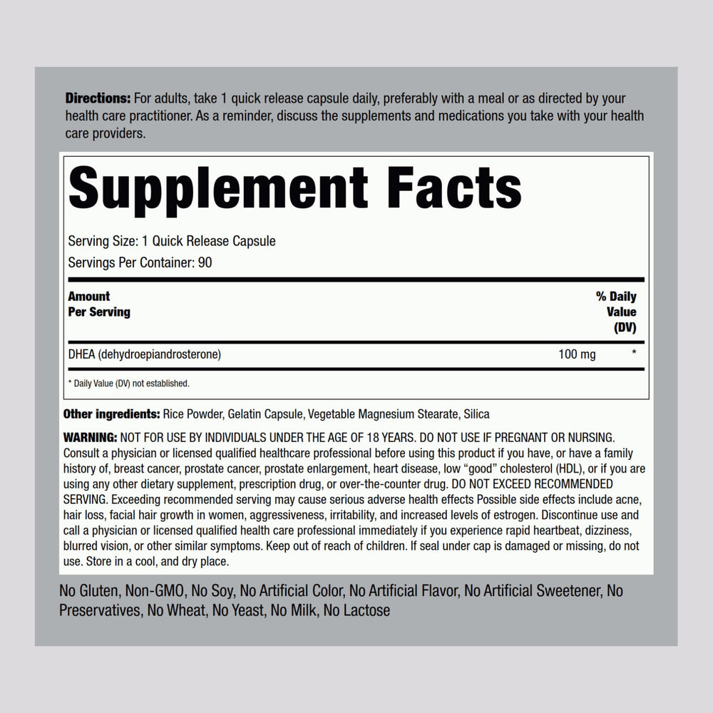 Close-up of Piping Rock DHEA capsule texture highlighting quick-release convenience