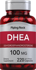 Piping Rock front label of DHEA 100 mg bottle showing product name and capsule count