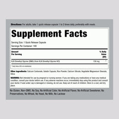 Close-up of DMG 150 mg label on bottle