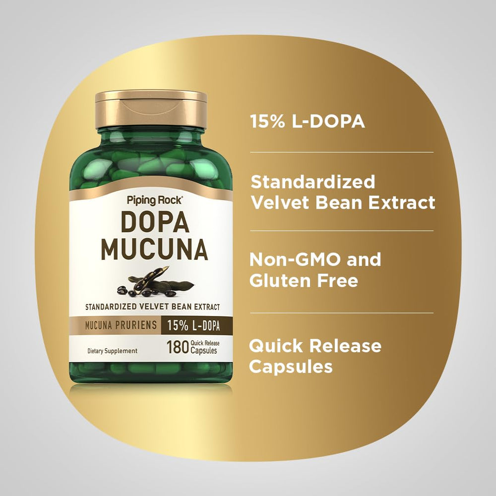 Powdered Mucuna extract texture shot for Piping Rock showing standardized 15% L‑DOPA