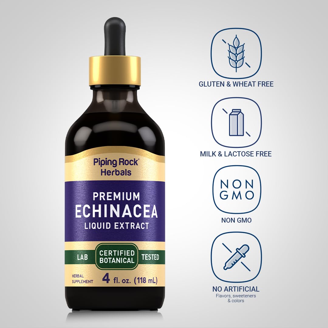 Piping Rock echinacea tincture texture in glass showing easy mixing benefit