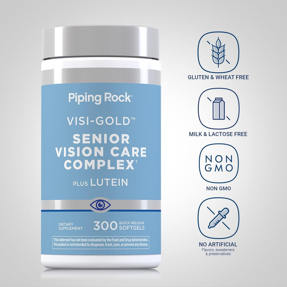 Piping Rock label detail highlighting lutein, zeaxanthin and botanical extracts benefit