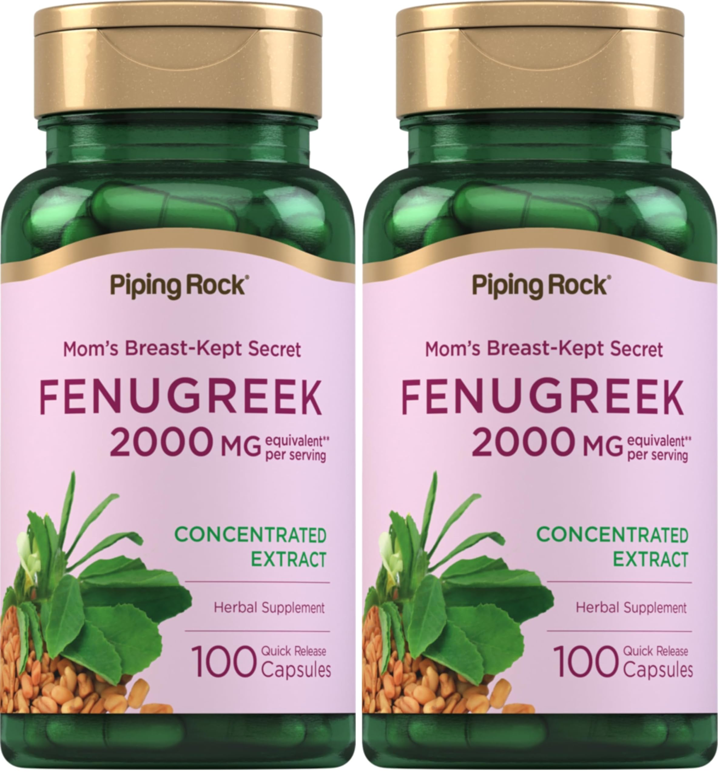 Front view of Piping Rock Fenugreek Capsules 2000mg Pack 2