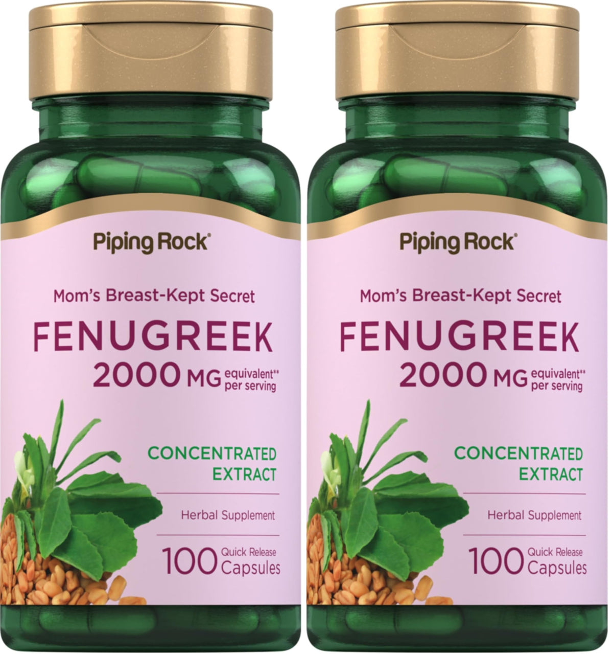 Front view of Piping Rock Fenugreek Capsules 2000mg Pack 2