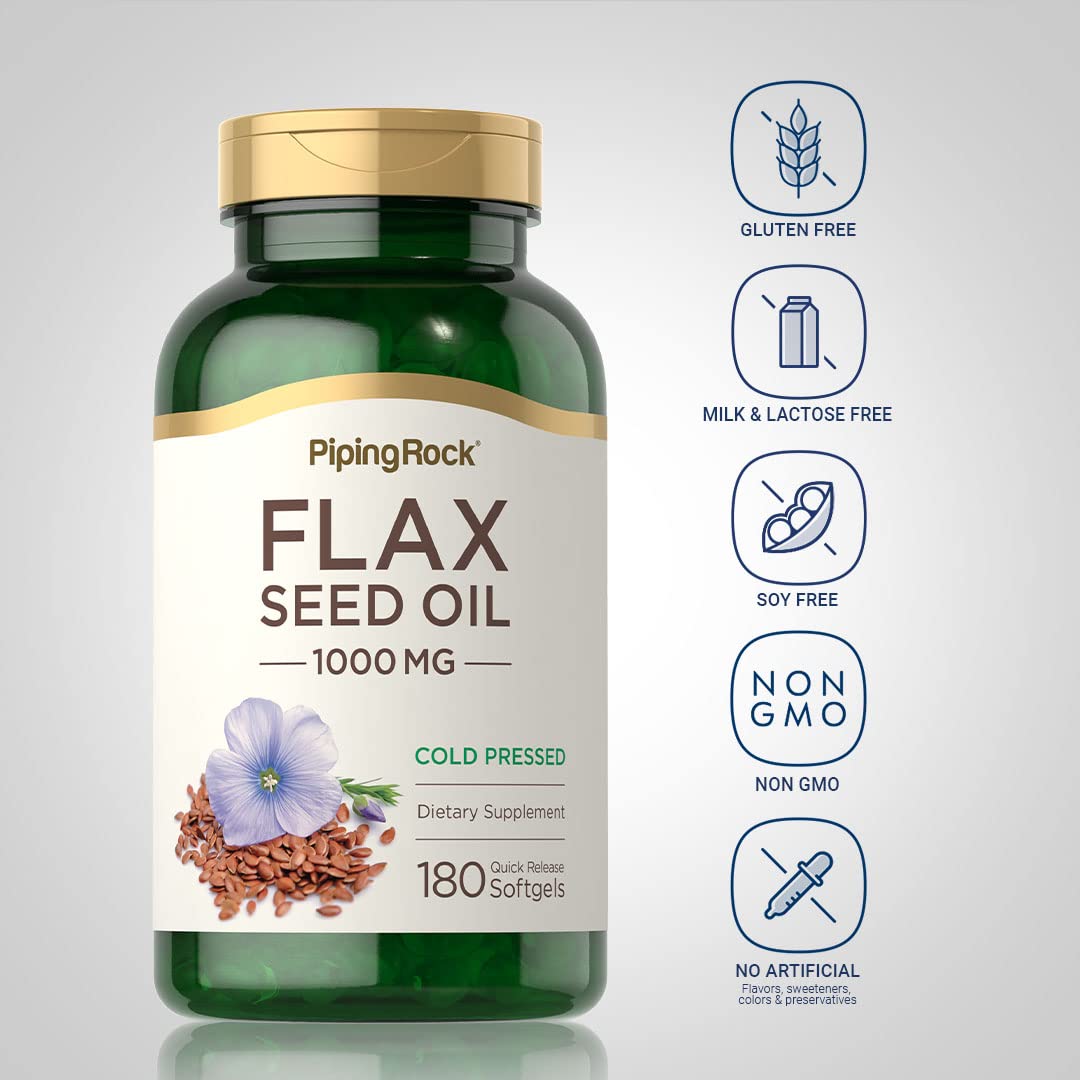 Piping Rock open bottle spilling softgels to show quantity and capsule protection