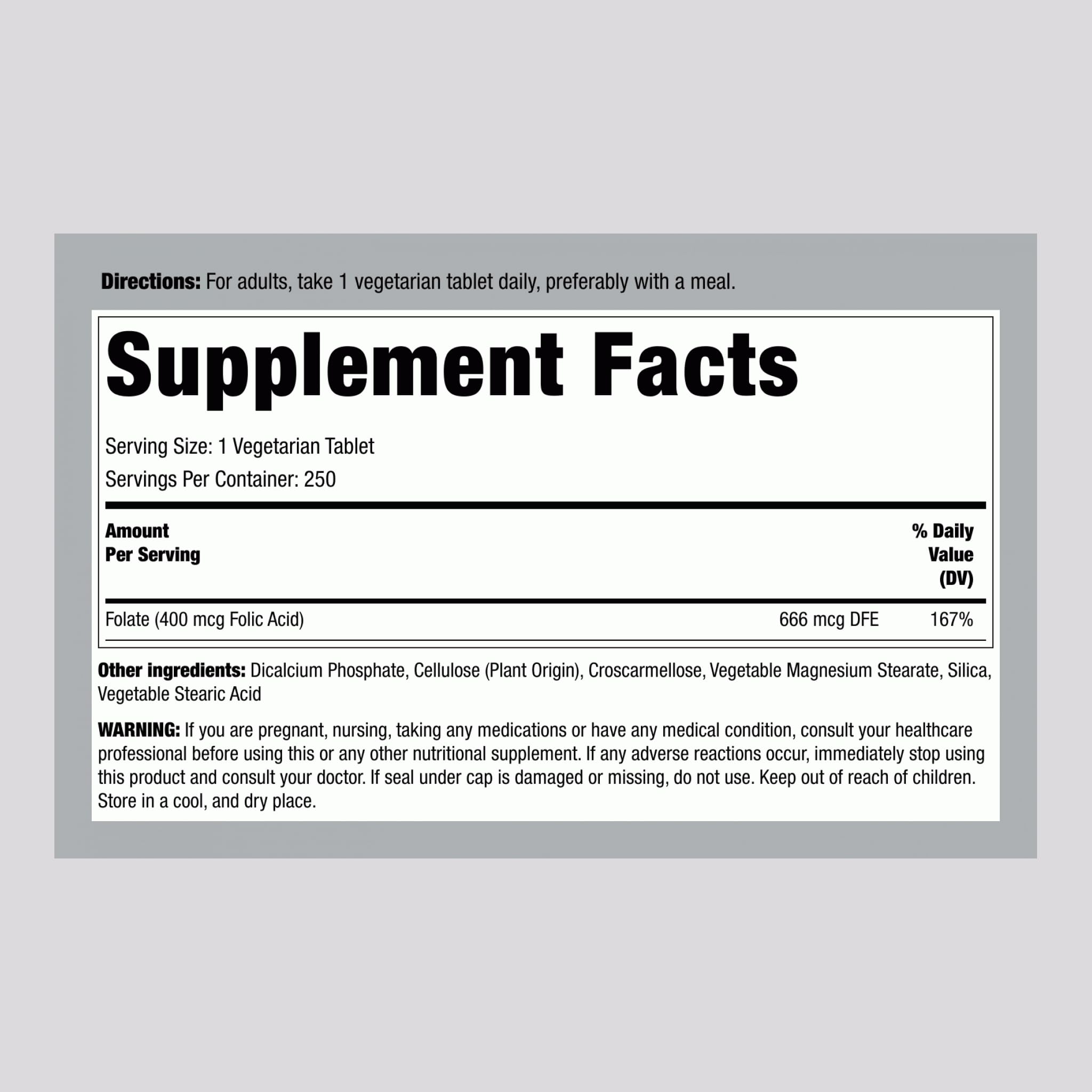 Piping Rock close-up of a single folic acid tablet highlighting smooth texture and ease of swallowing
