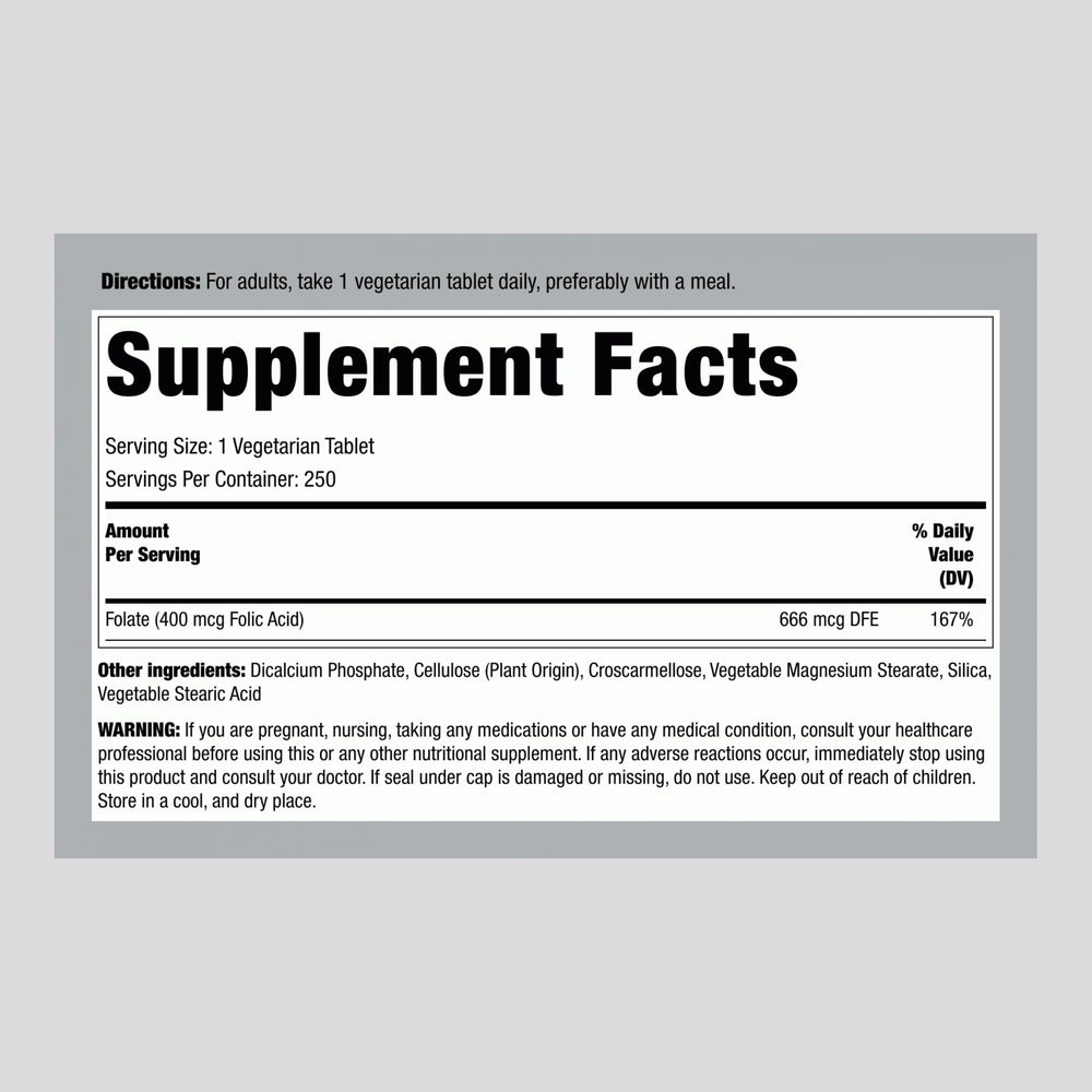 Piping Rock close-up of a single folic acid tablet highlighting smooth texture and ease of swallowing