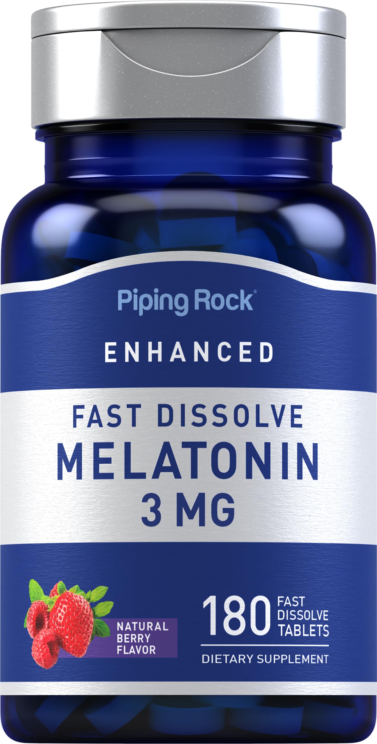Piping Rock bottle front view showing berry-flavored fast dissolve tablets and clear labeling