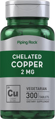 Piping Rock front bottle showing 300-tablet copper supplement and clear labeling for value
