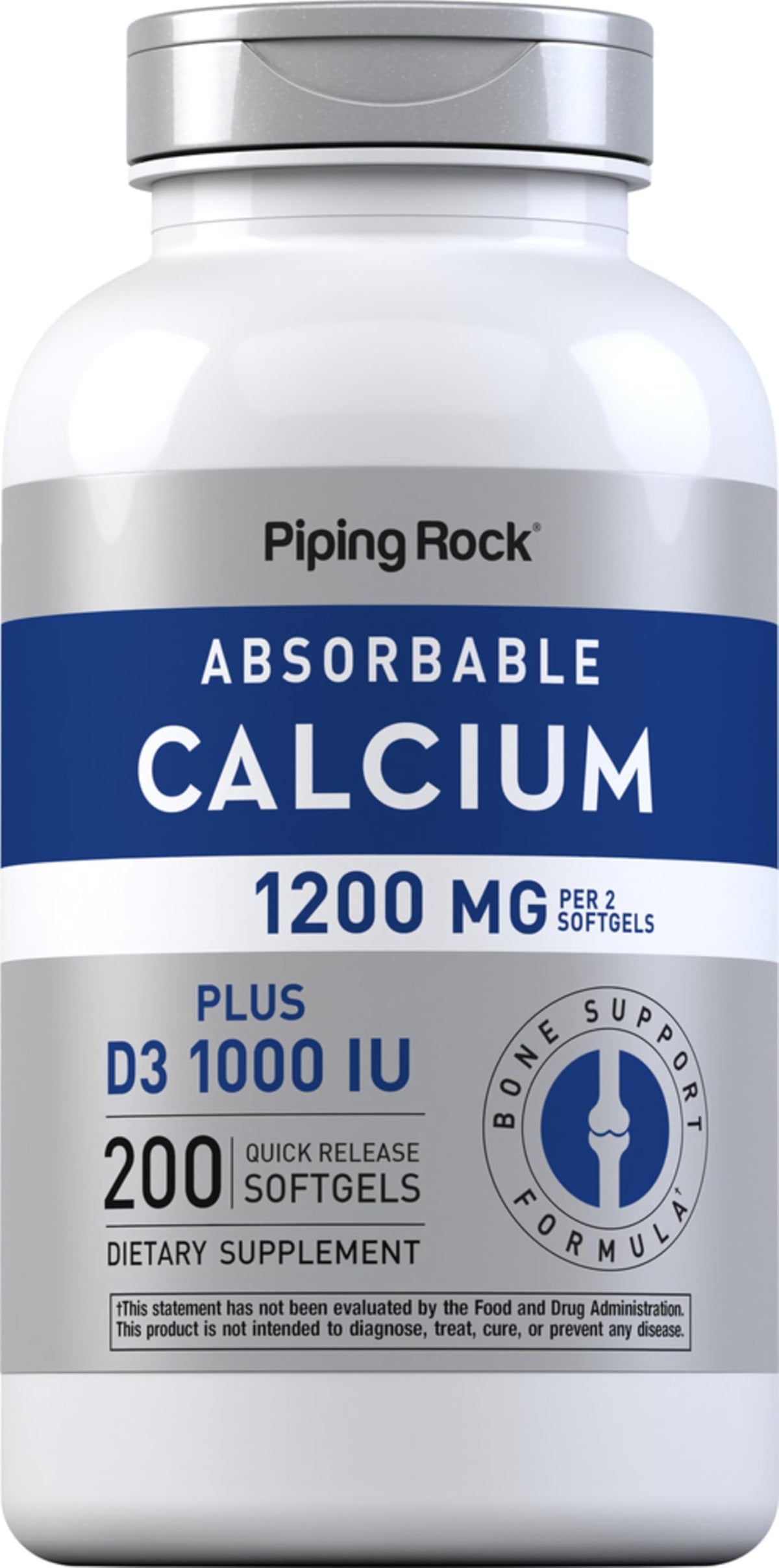 Piping Rock front bottle showing product name and 200 softgels for easy supply
