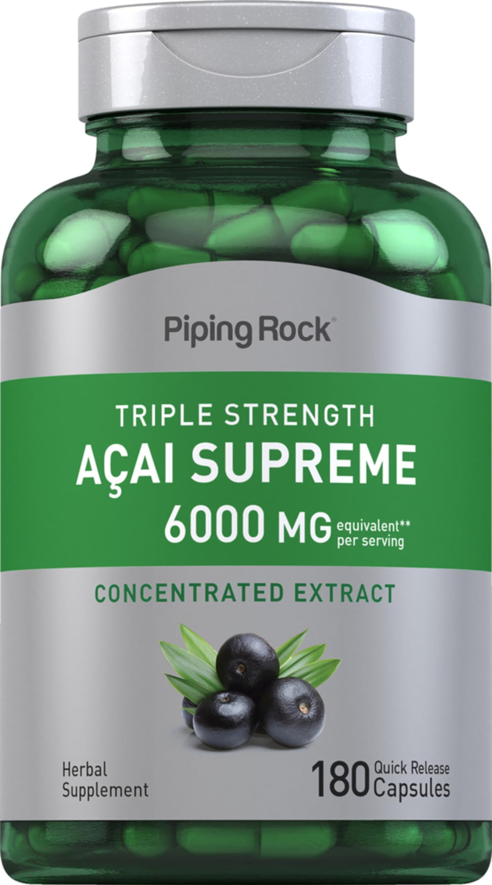 Piping Rock front bottle view showing full 180-capsule packaging benefit convenience