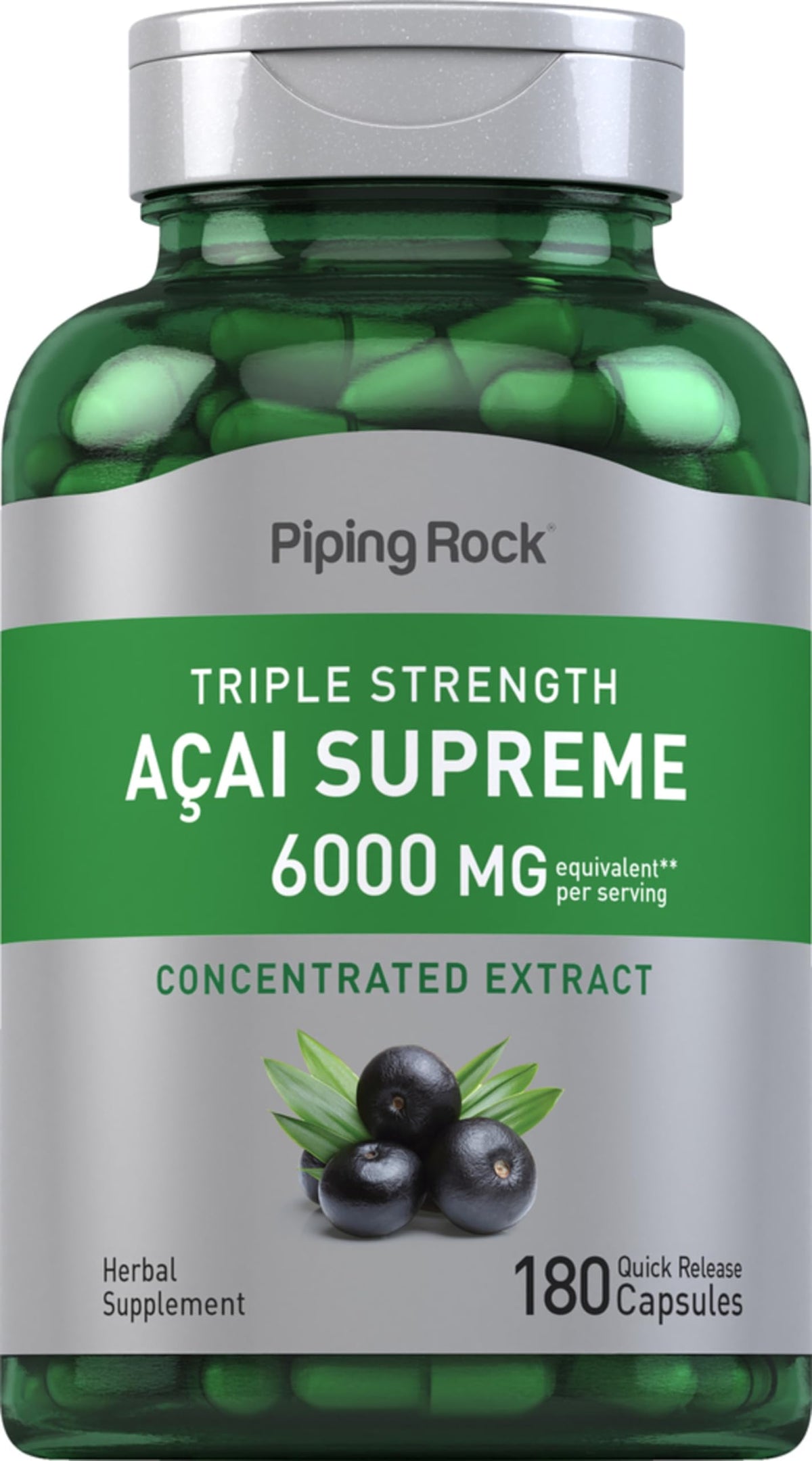 Piping Rock front bottle view showing full 180-capsule packaging benefit convenience