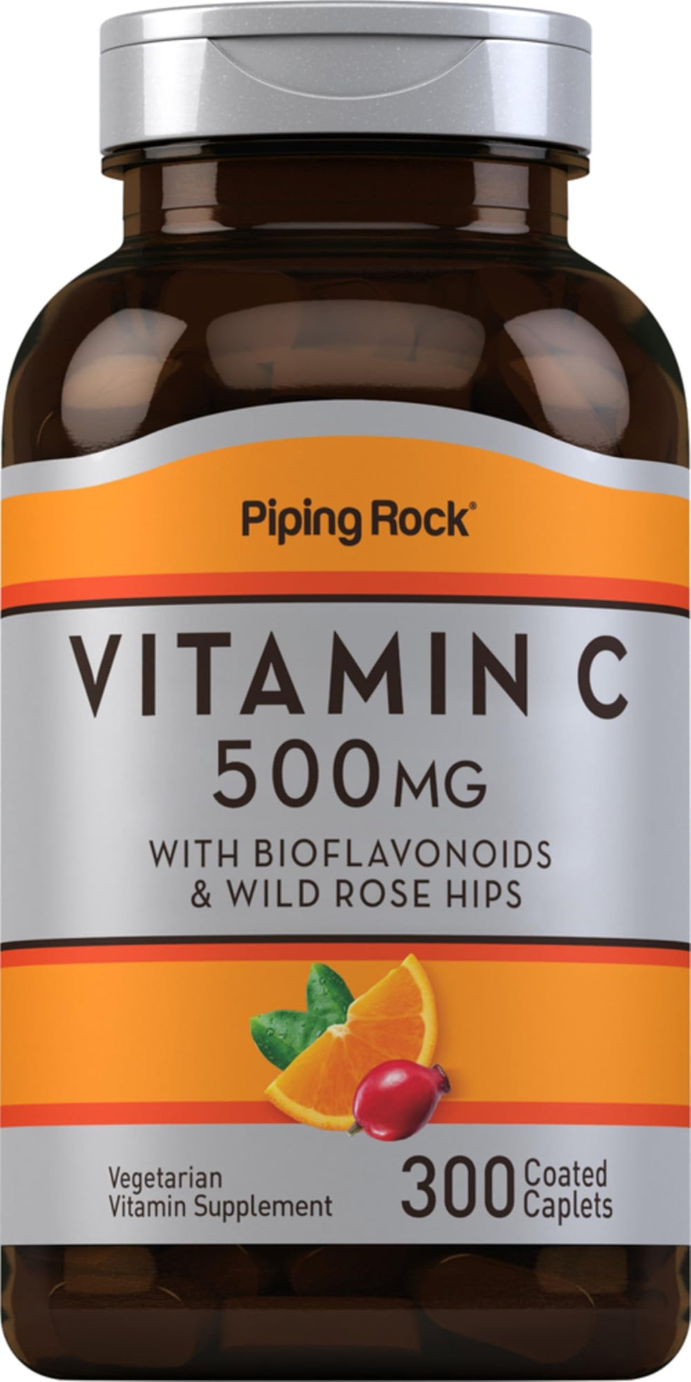 Piping Rock front bottle view showing 300 caplets and clear label benefits