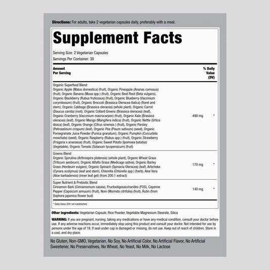 Close-up of 20+ fruits and vegetables used in the formula