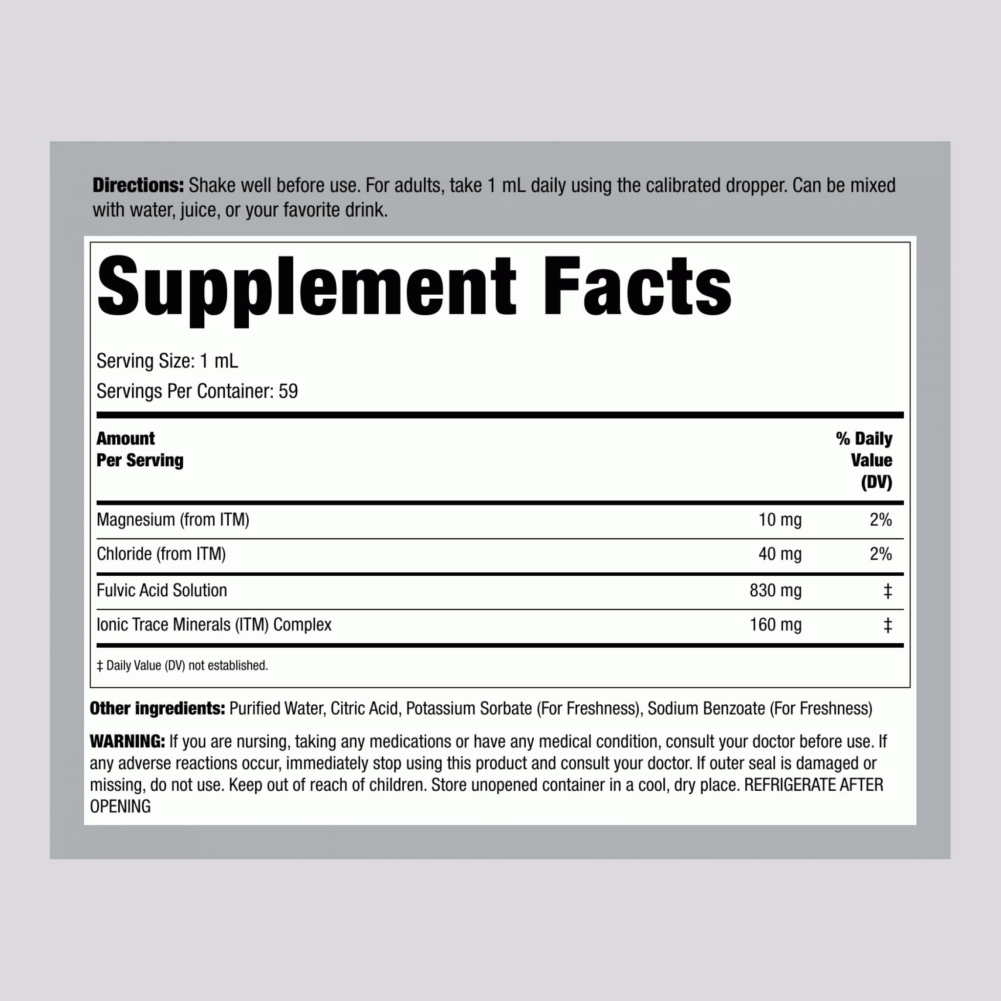Piping Rock label close-up highlighting ingredients and testing information for clarity
