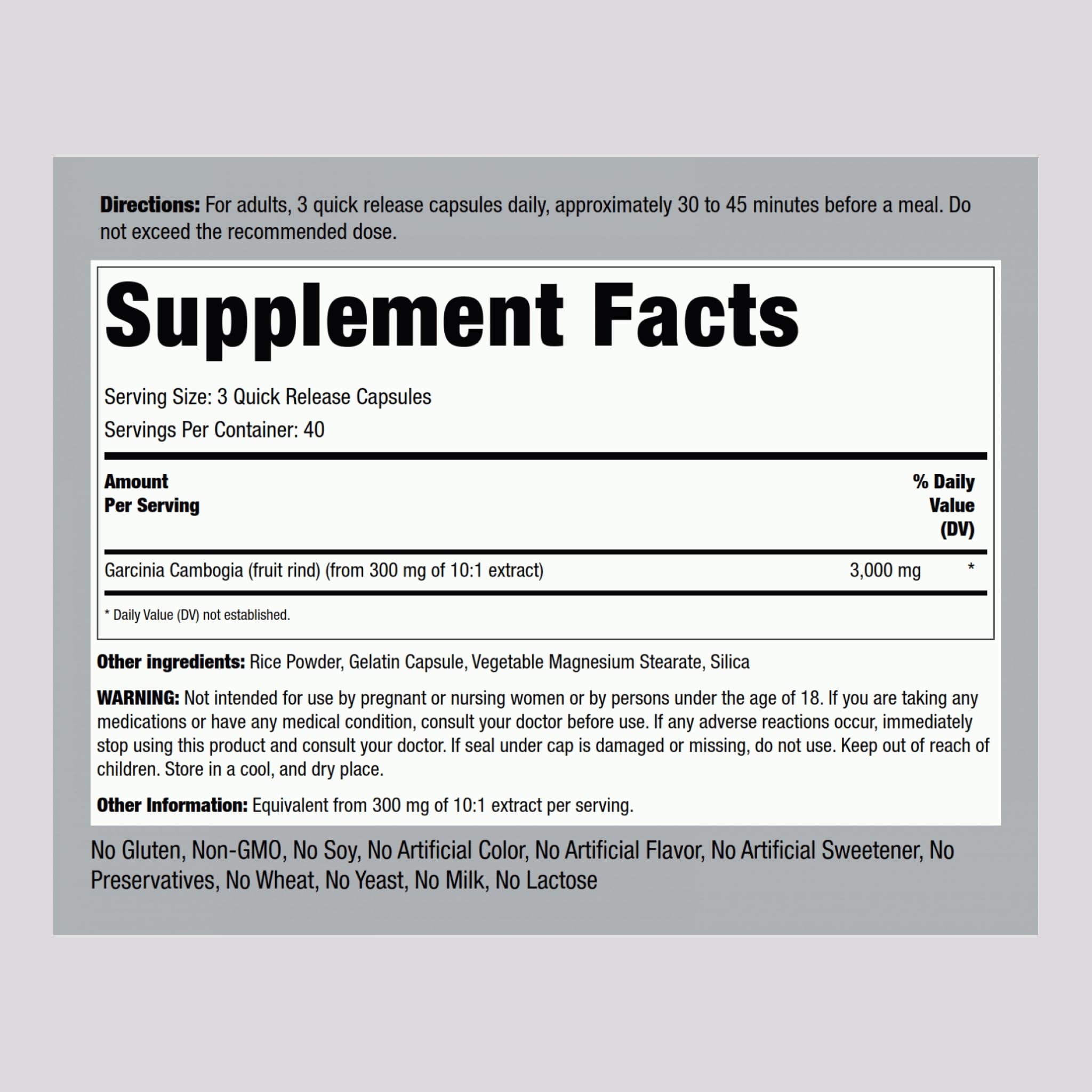 Piping Rock bottle cap and label close-up highlighting potency and serving info