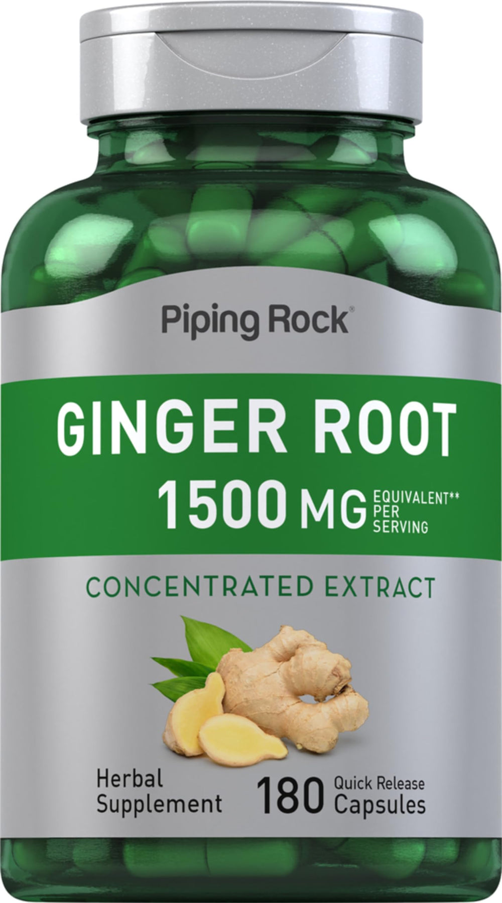 Front view of Piping Rock Ginger Root Capsules bottle